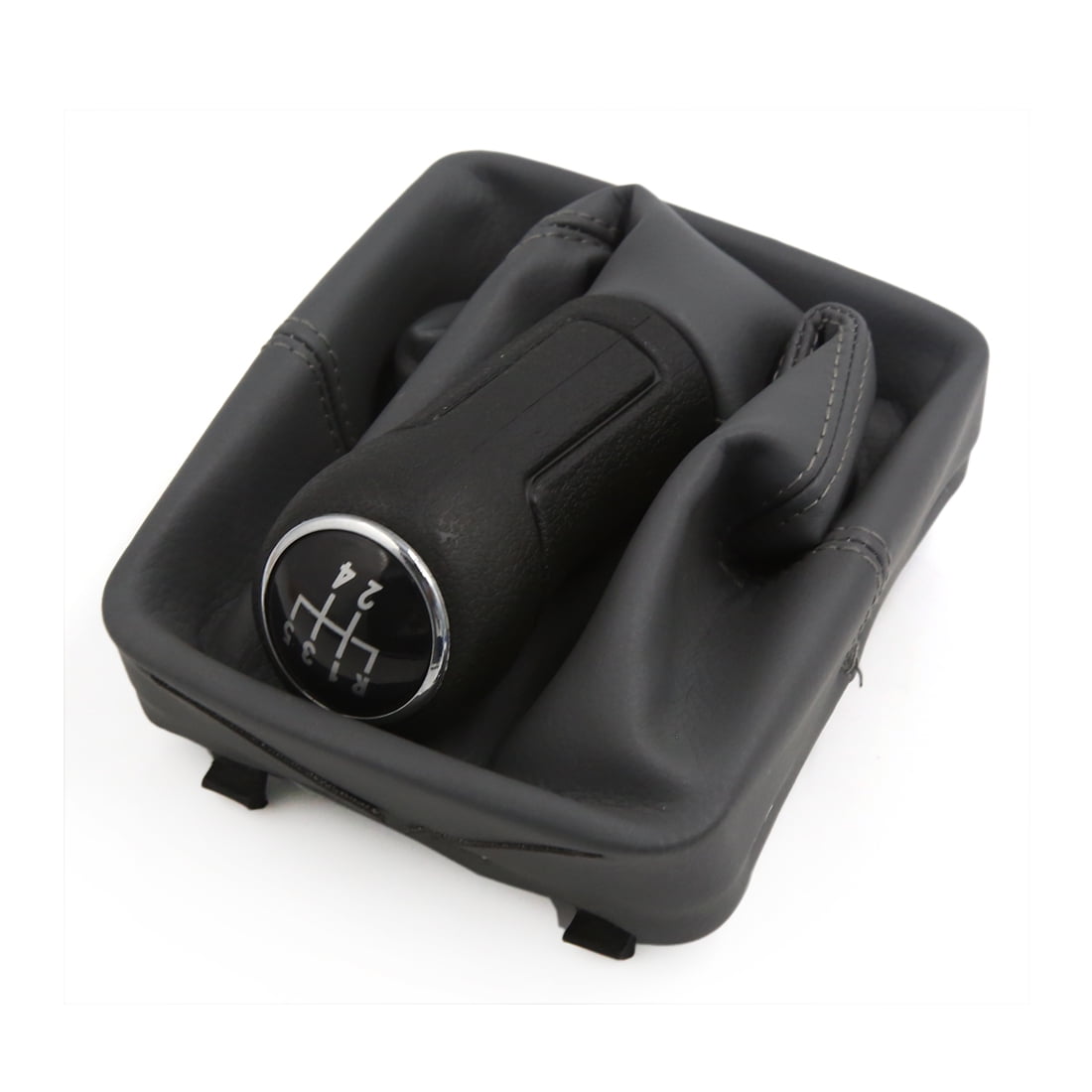 Unique Bargains Black Gray 5 Speed Car Gear Transmission Shift Knob Lever Cover for VW Polo