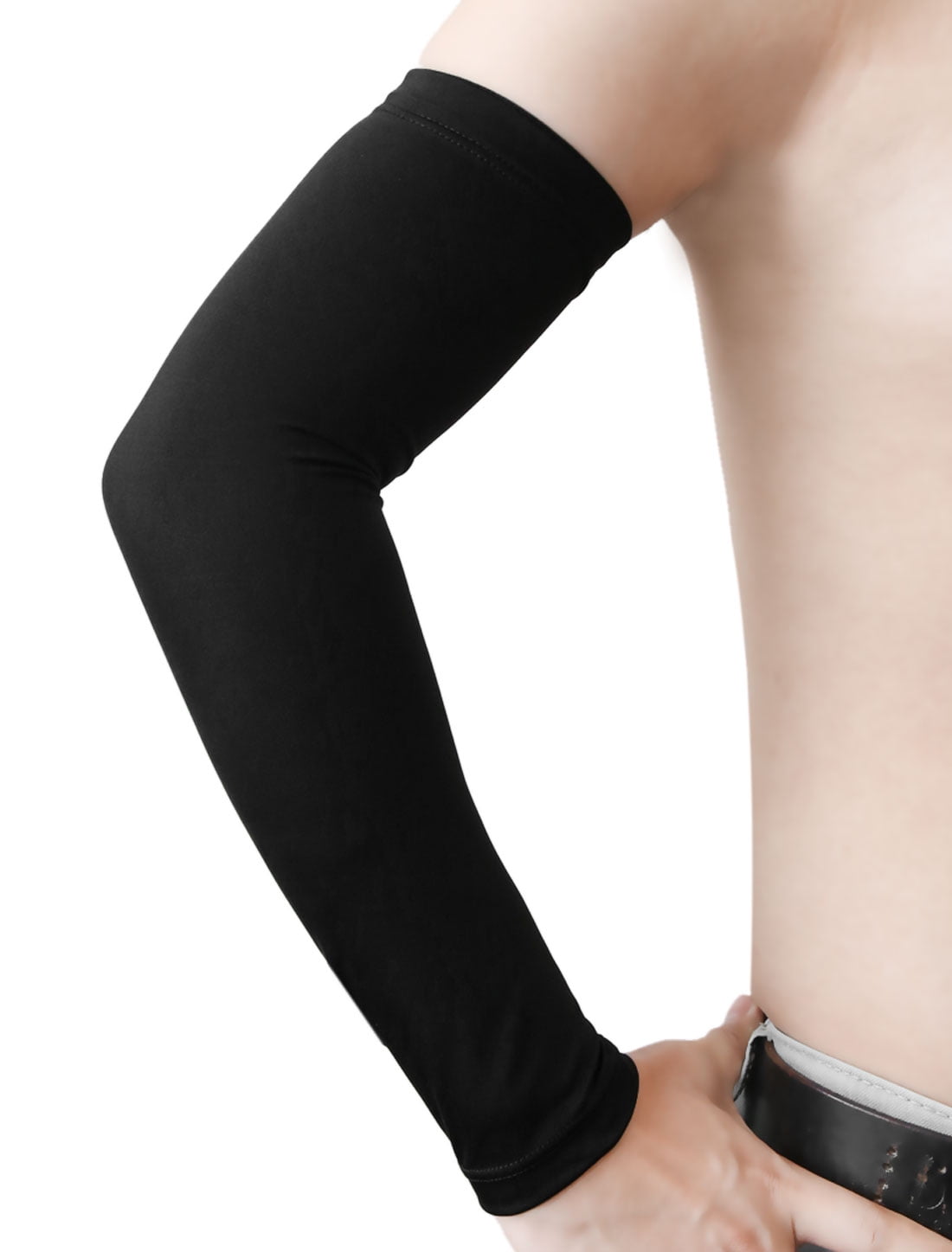 Unique Bargains Black L Size Anti Slip Outdoor Sport Skins Arm Sleeve Sun Protector