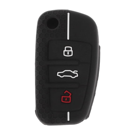 Unique Bargains Black White Line Silicone Car Key Case for Audi A1  - 3 Buttons Remote Control Key Fob Case
