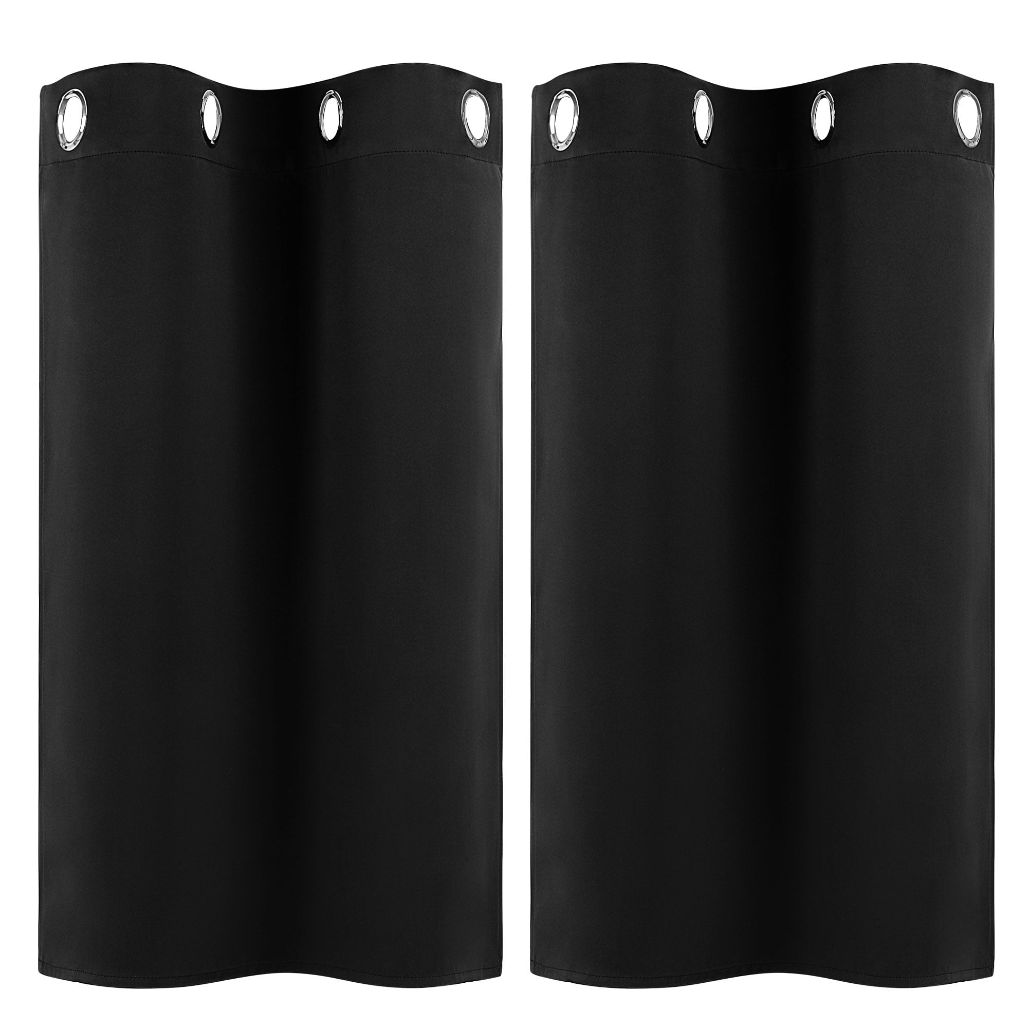 Unique Bargains Blackout Window Curtains Kitchen Panels Set of 2 Black 29" x 36"