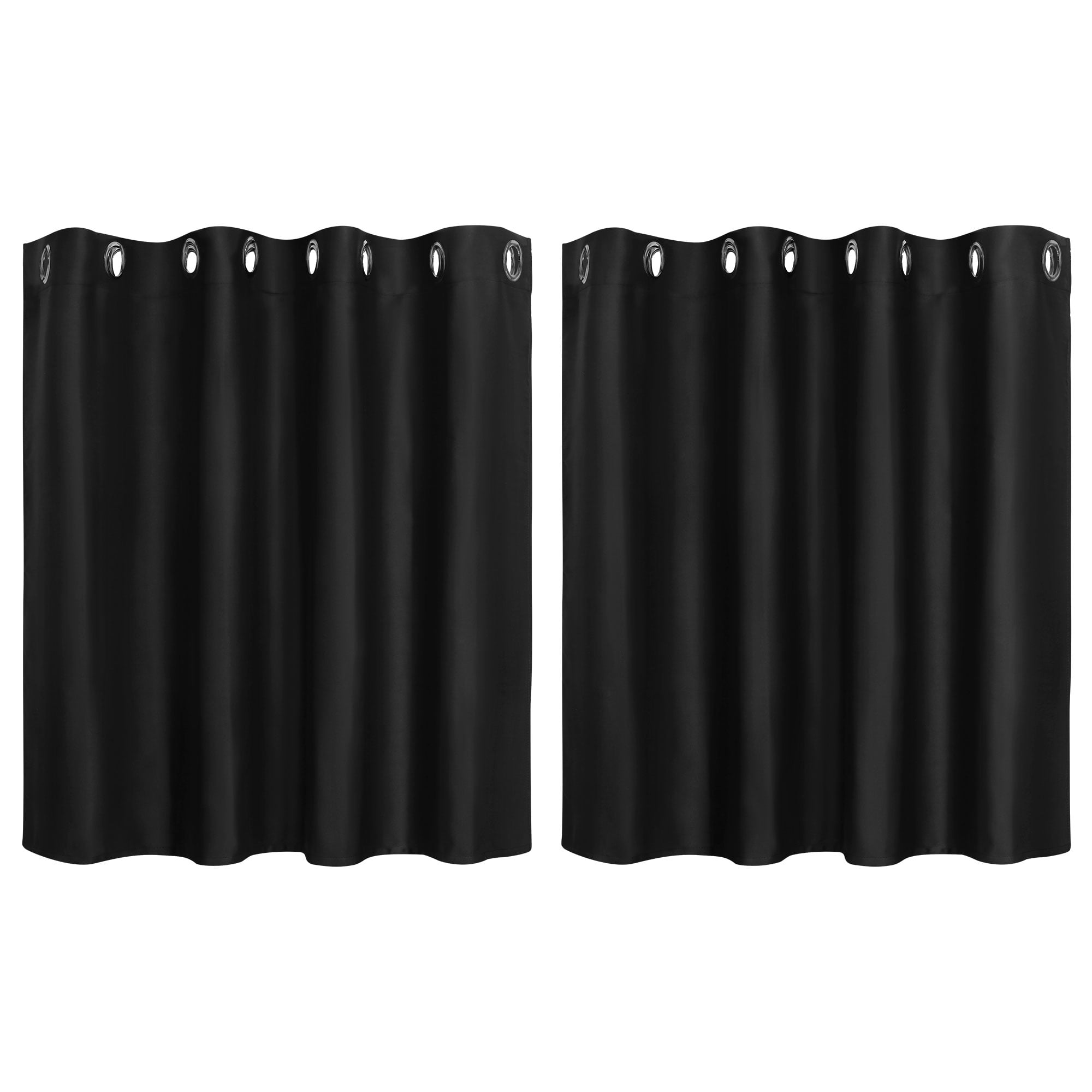 Unique Bargains Blackout Window Curtains Kitchen Panels Set of 2 Black