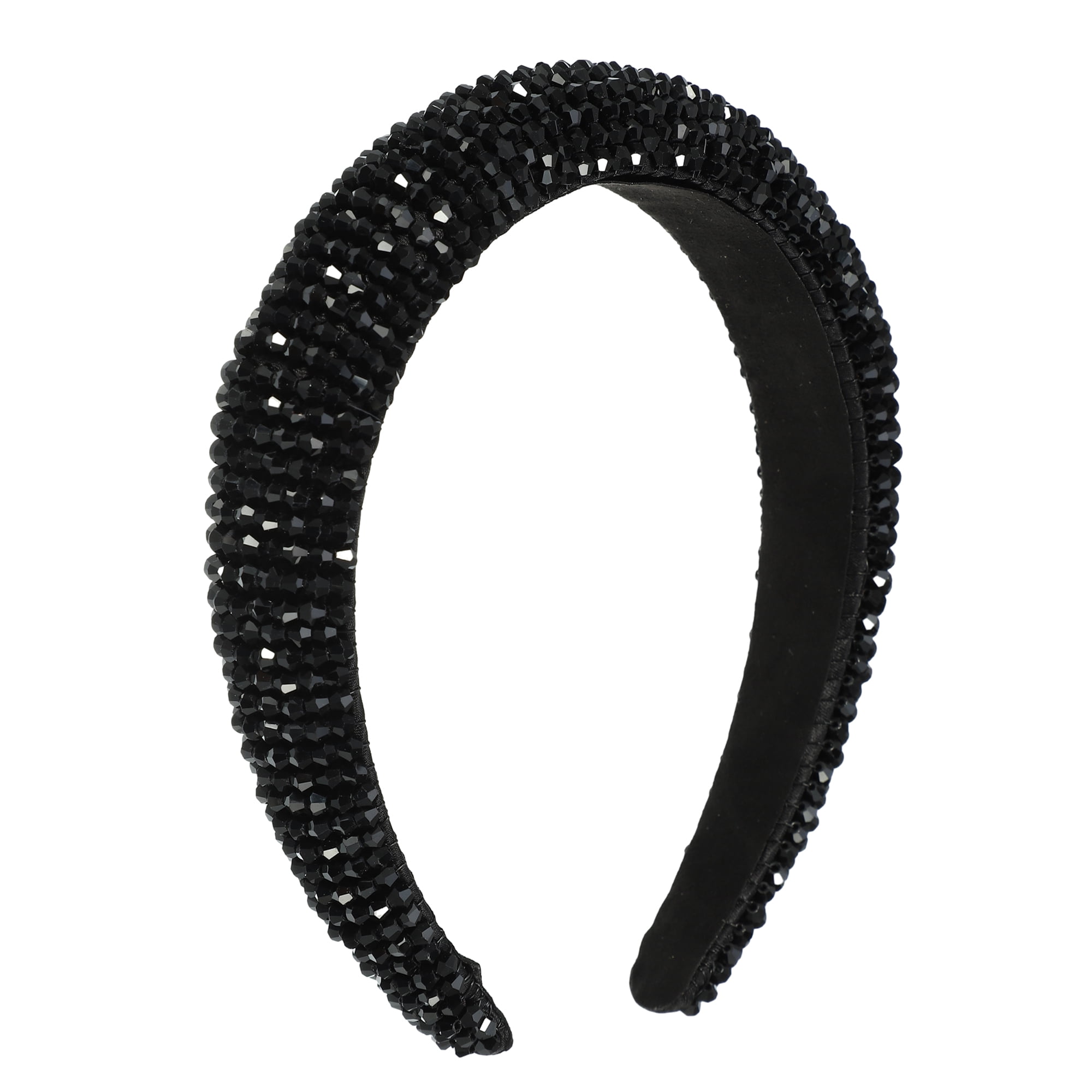 Unique Bargains Bling Padded Hairband Sparkle Faux Crystal Headbands Black