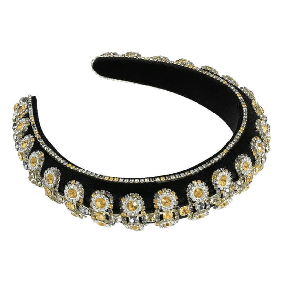 Unique Bargains Bling Rhinestone Headband  Double-layered Rhinestone Gold Tone Flannel Wide Edge Headband 5.71"x1.30"