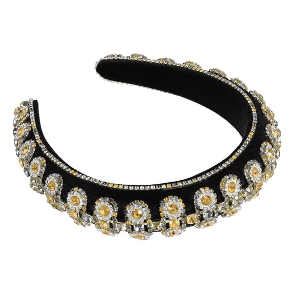 Unique Bargains Bling Rhinestone Headband Double-layered Rhinestone Gold Tone Flannel Wide Edge Headband 5.71"x1.30"