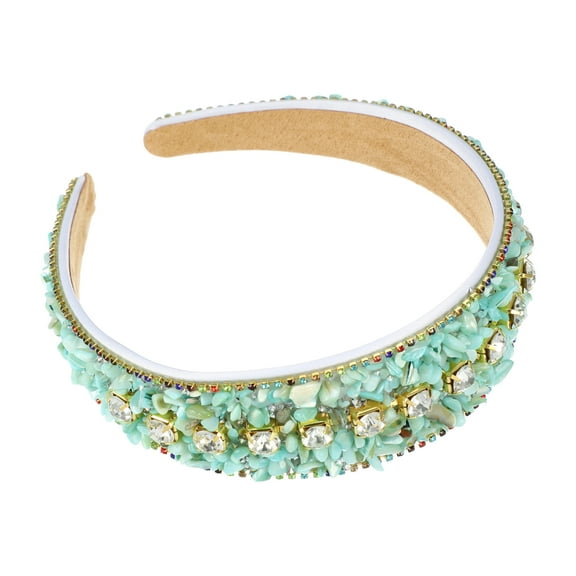 Unique Bargains Bling Rhinestone Headband Green Crushed Turquoise Rhinestone Wide Edge Hairband for Women 4.72"x1.65"