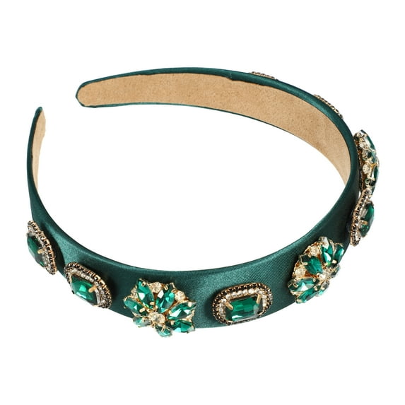 Unique Bargains Bling Vintage Flowers Rhinestone Green Satin Wide Edge Headband for Women, 5.12"x1.18", 1Pcs