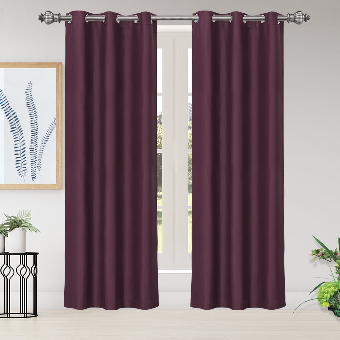 Unique Bargains Blockout Window Darkening Gorgeous Grommet Curtain Panels Set of 2 Burgundy 42" x 84"