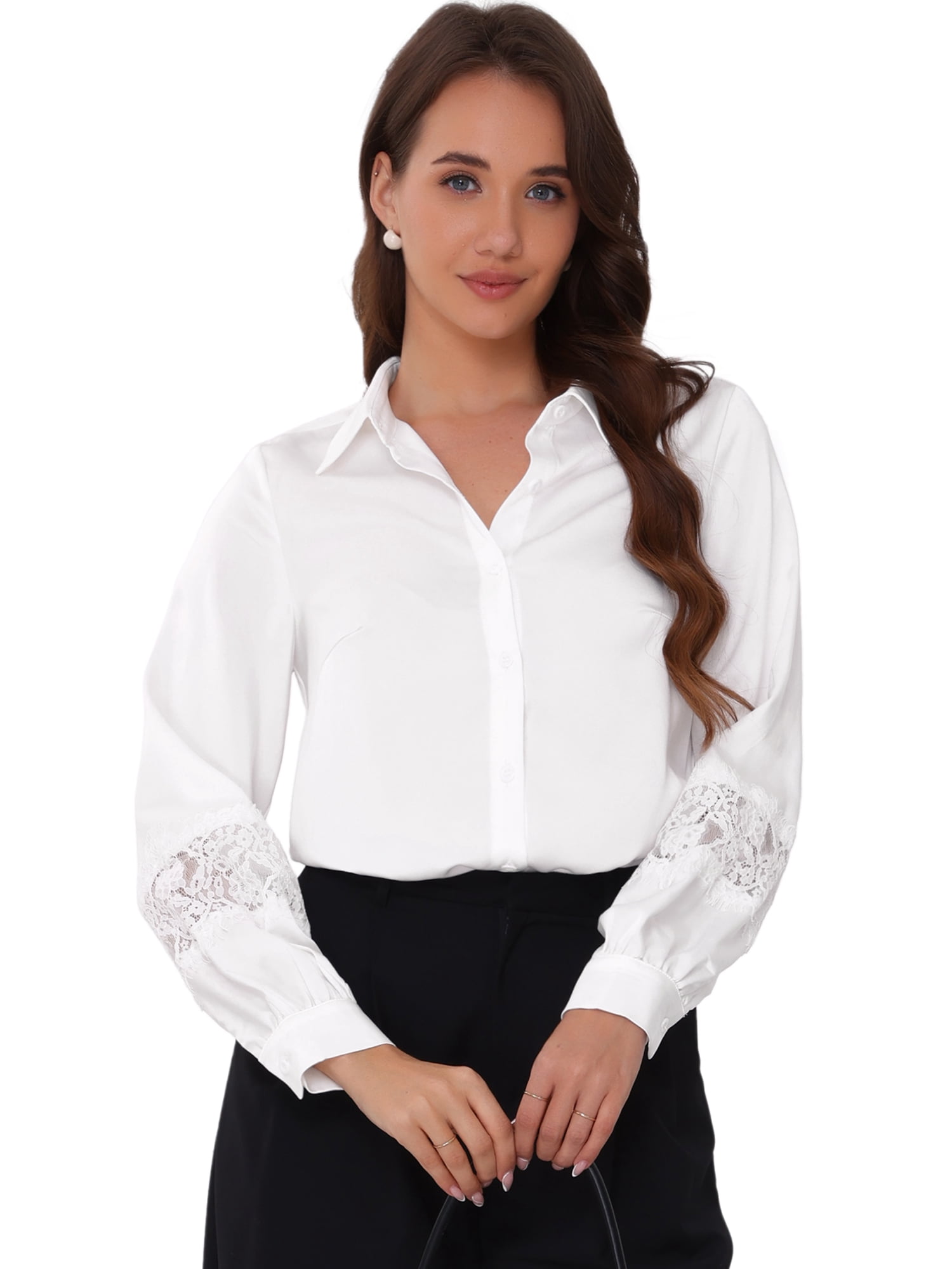 DARING DIVA Women's Point Collar Long Sleeve Office Shirt XS White