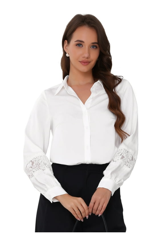 Women's Point Collar Long Sleeve Office Shirt XS White