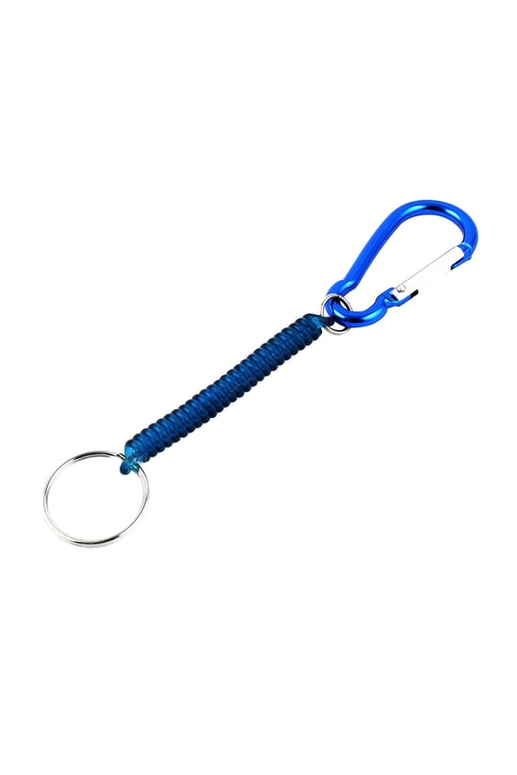 Blue Carabiner Hook Elastic Coil Keyring Keychain Rope 13.5cm