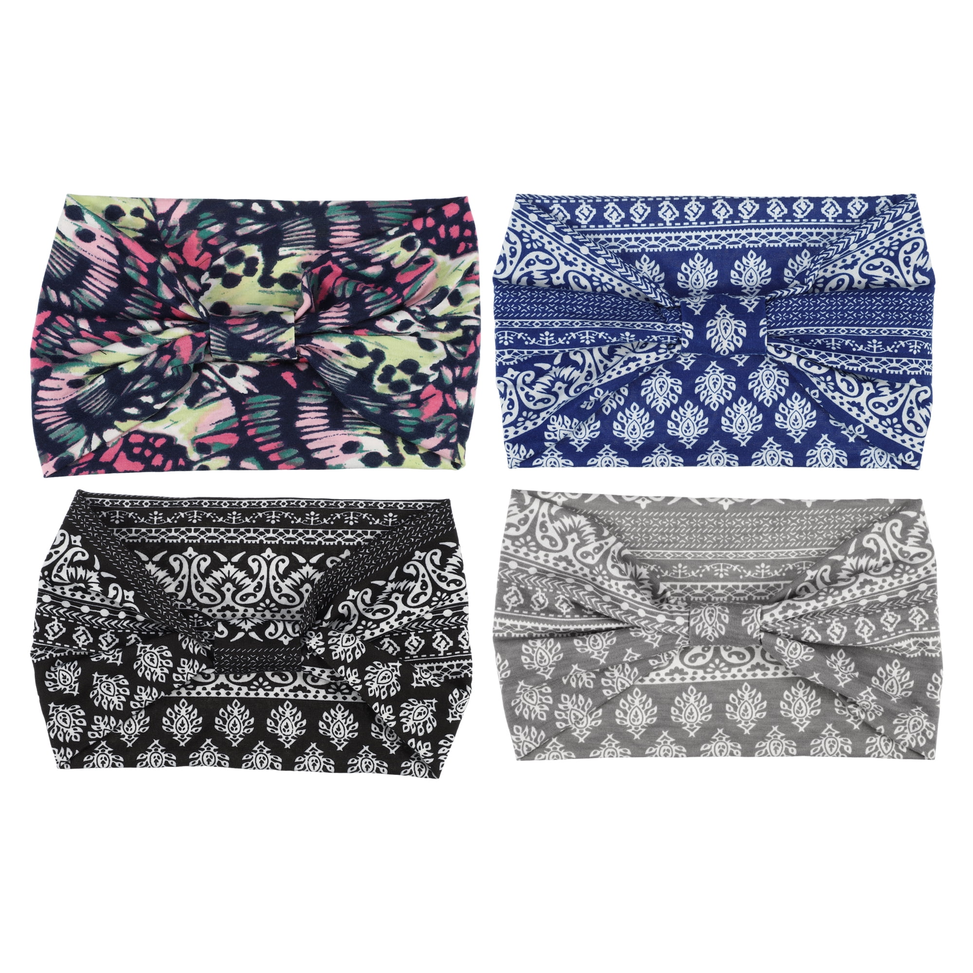 Unique Bargains Bohemia Printed Wide-side Knotted Headwrap 4pcs