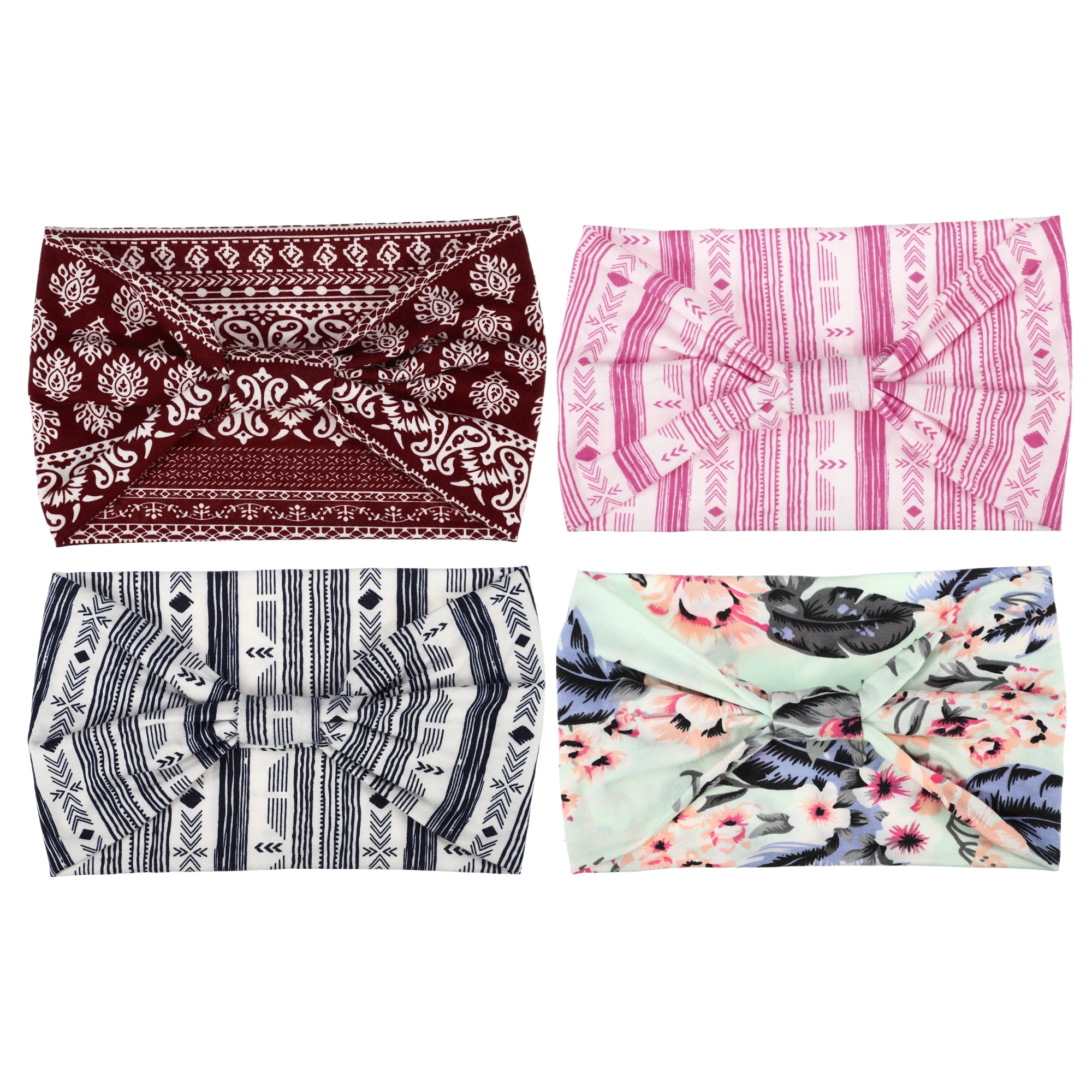 Unique Bargains Bohemia Printed Wide-side Knotted Headwrap for Women 4pcs