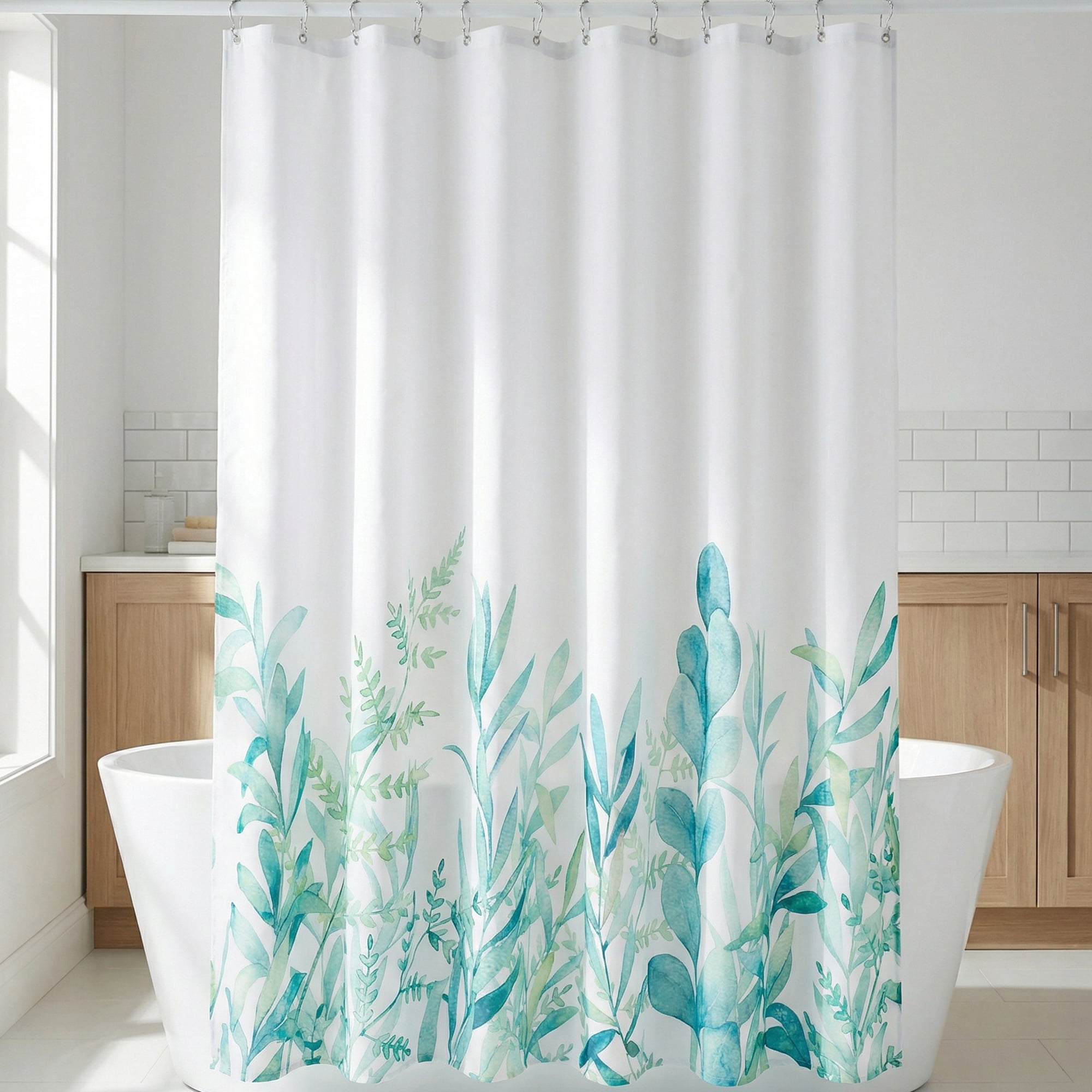 Unique Bargains Bohemian Waterproof Shower Curtain Sets with Hooks Green 71"W x 71"L