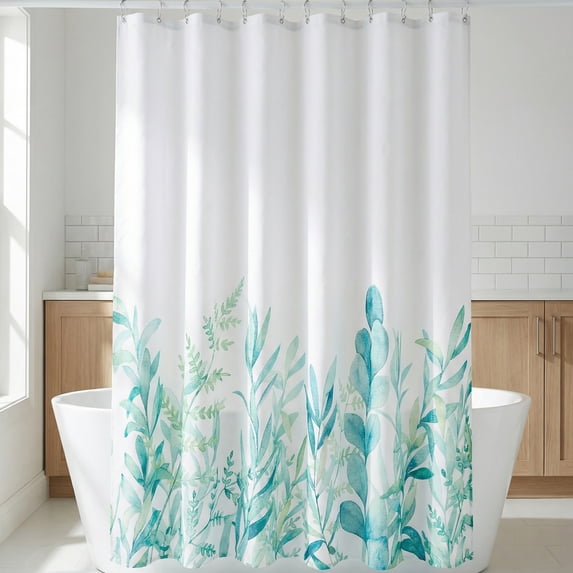 Unique Bargains Bohemian Waterproof Shower Curtain Sets with Hooks Green 71"W x 71"L
