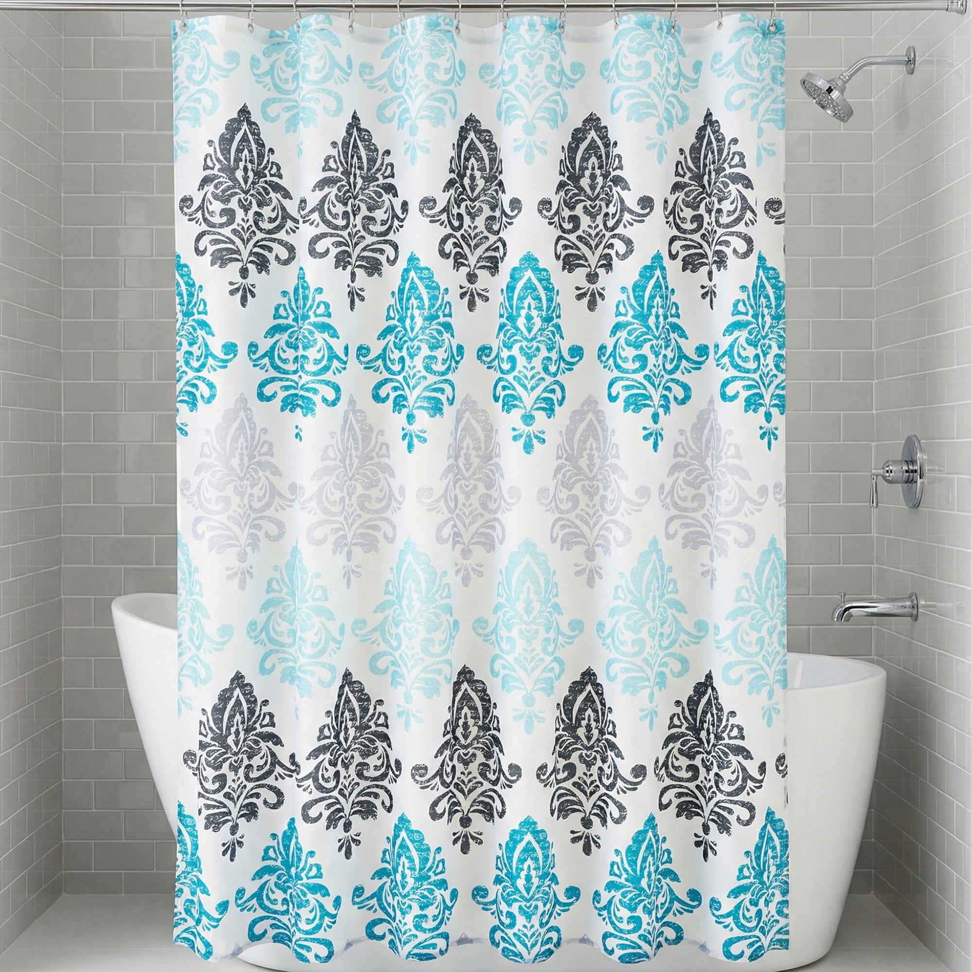 Unique Bargains Bohemian Waterproof Shower Curtain Sets with Hooks Turquoise 71"W x 71"L