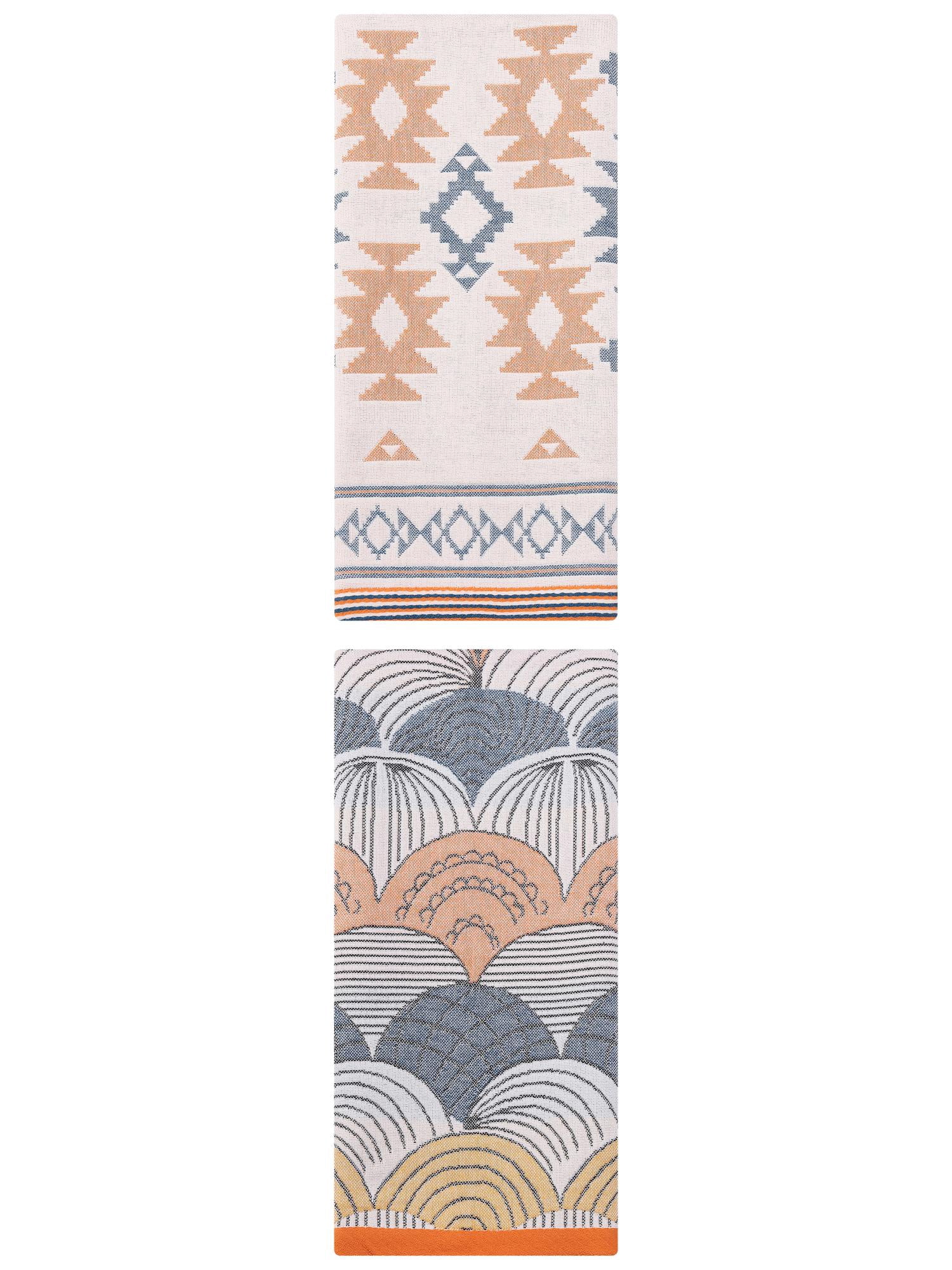 Unique Bargains Boho Cotton Cute Pattern Hand Towel Decorative Blue Orange/Blue 29" x 13"