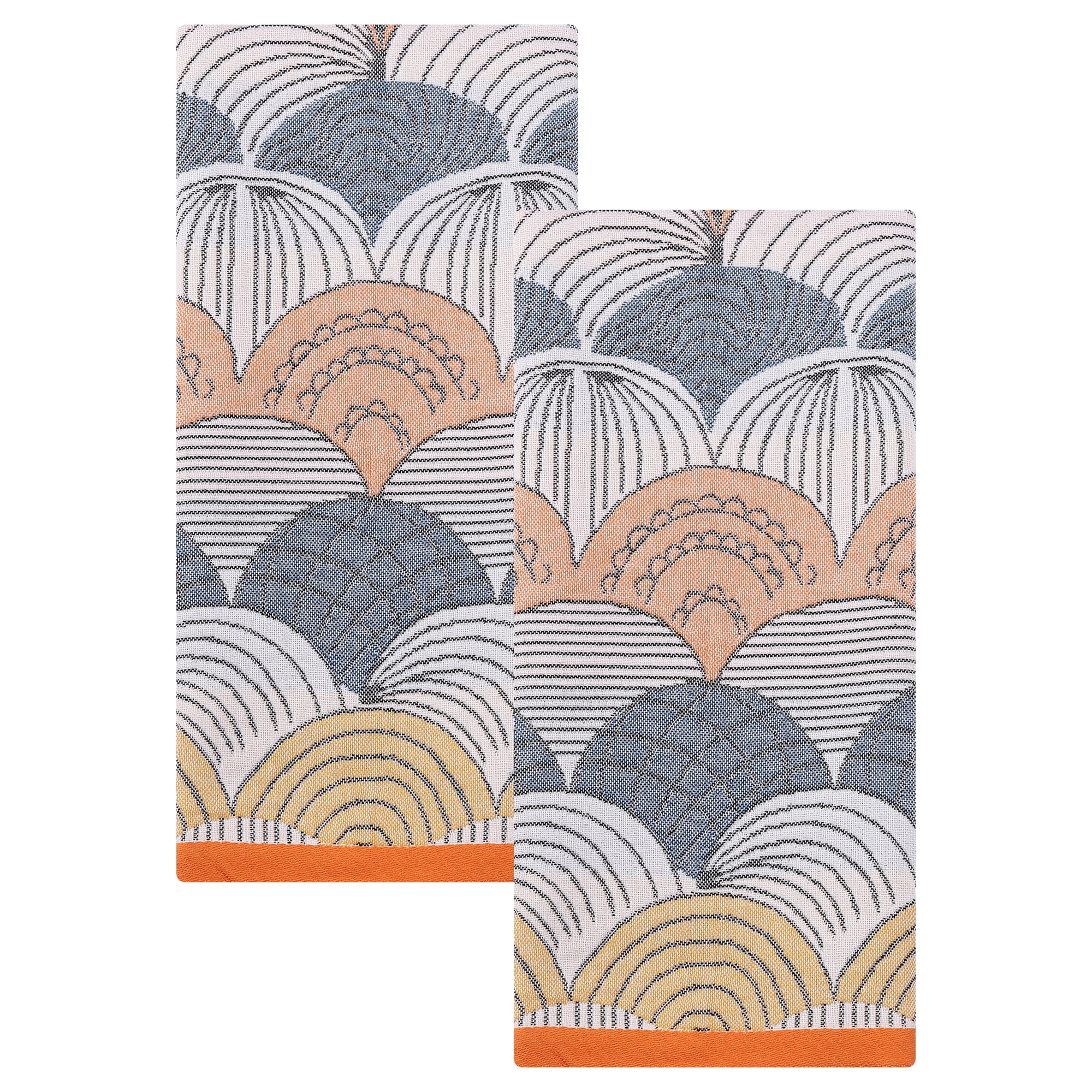 Unique Bargains Boho Cotton Cute Pattern Soft Absorbent Towel Blue Orange 2pcs
