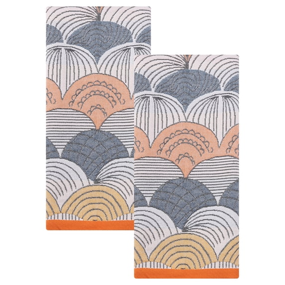 Unique Bargains Boho Cotton Cute Pattern Soft Absorbent Towel Blue Orange 2pcs