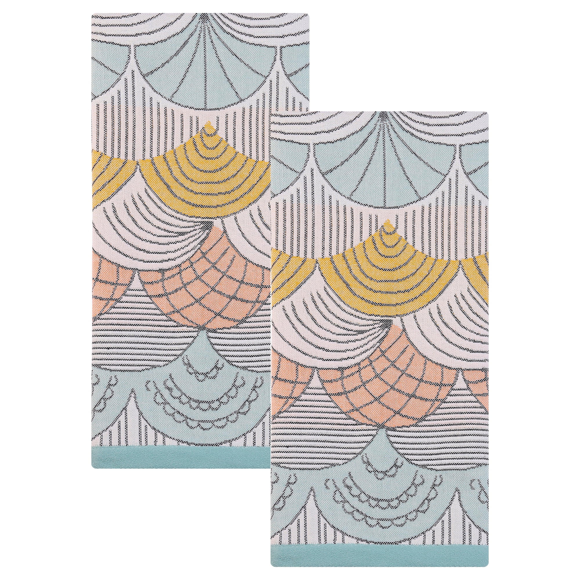 Unique Bargains Boho Cotton Cute Pattern Soft Absorbent Towel Green Orange 2pcs