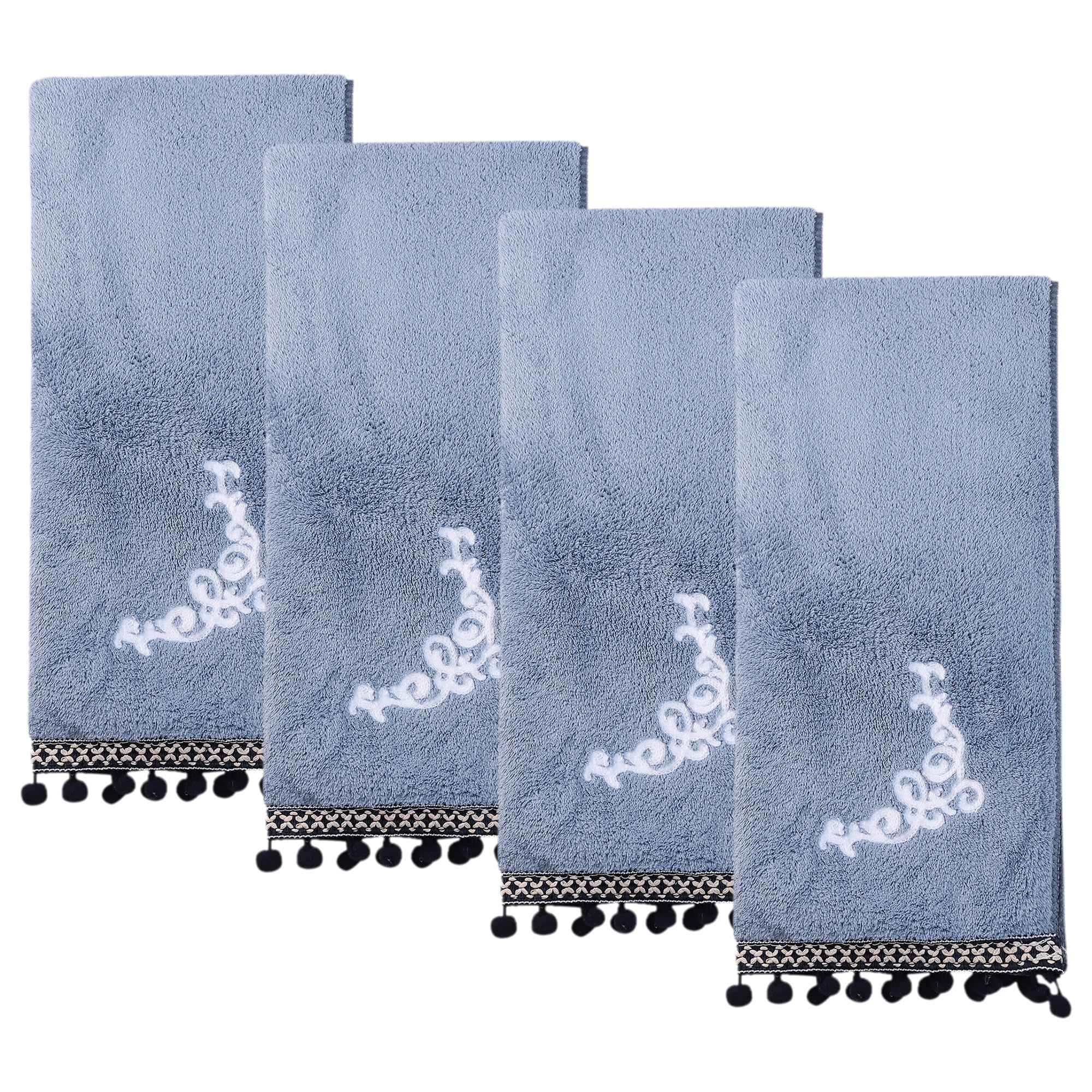 Unique Bargains Boho Embroidery Coral Fleece Hand Towels Blue 4pk