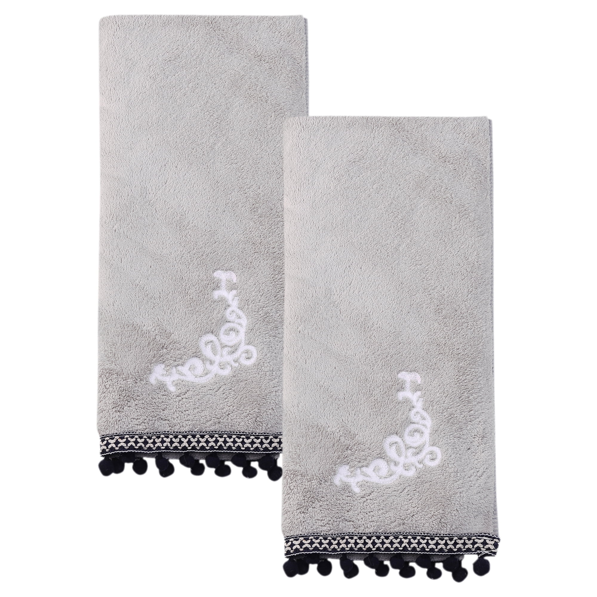 Unique Bargains Boho Embroidery Coral Fleece Hand Towels Grey 2pk