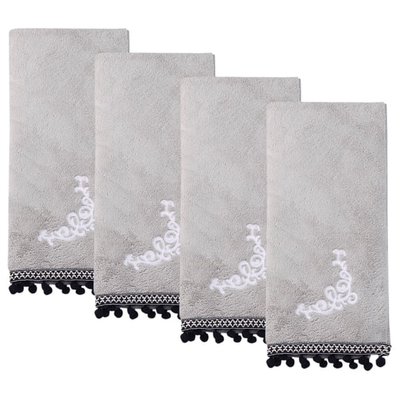 Unique Bargains Boho Embroidery Coral Fleece Hand Towels Grey 4pk