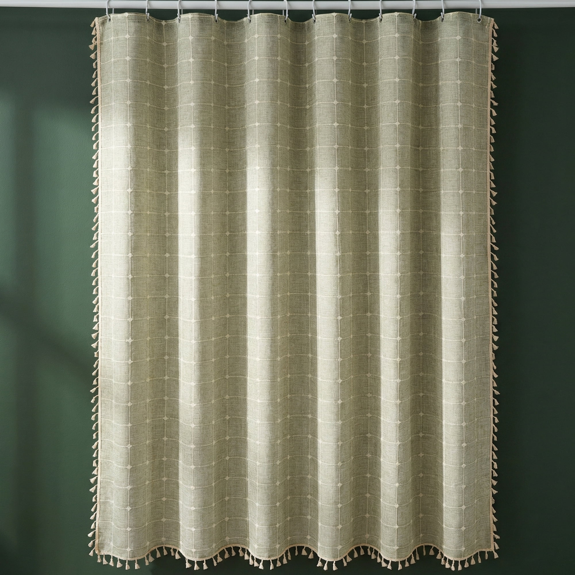 Unique Bargains Boho Plaid Blend Shower Curtain Sets with Hooks Green 72"W x 72"L