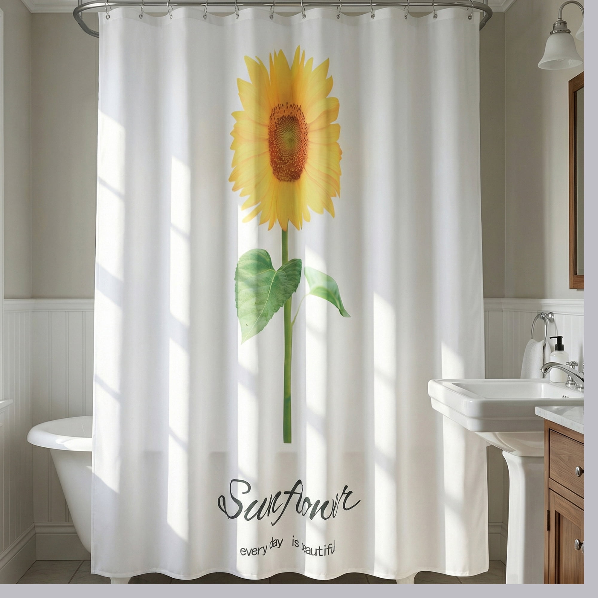Unique Bargains Boho Shower Curtain Sets with Hooks Yellow Single Sunflower 71"W x 71"L