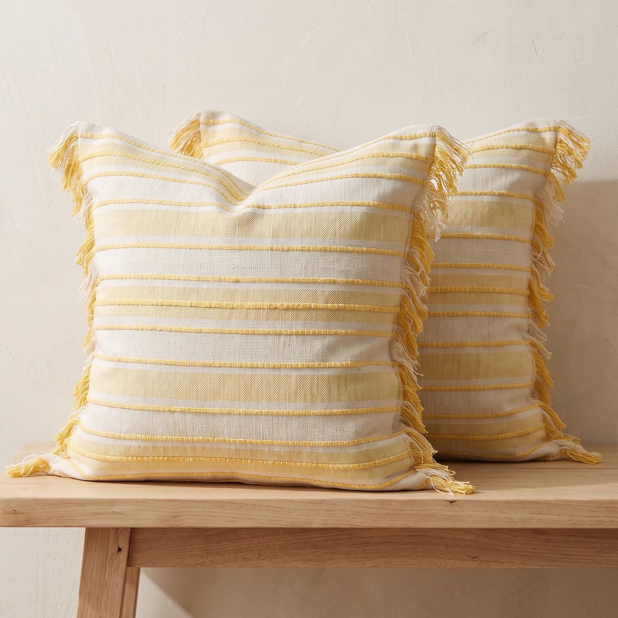 Unique Bargains Boho Stripe Throw Pillow Covers 2 Pack Tassel Cushion Cases Yellow 18"x18"