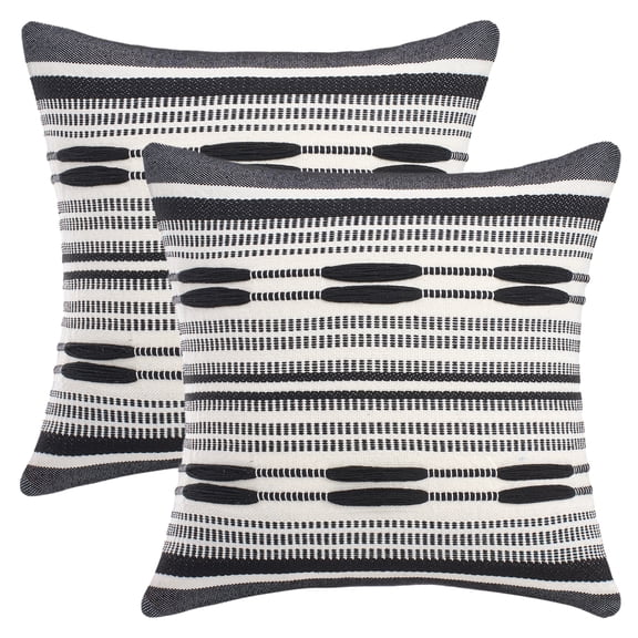 Unique Bargains Boho Striped Throw Pillow Covers Pack of 2 Black 18" x 18"