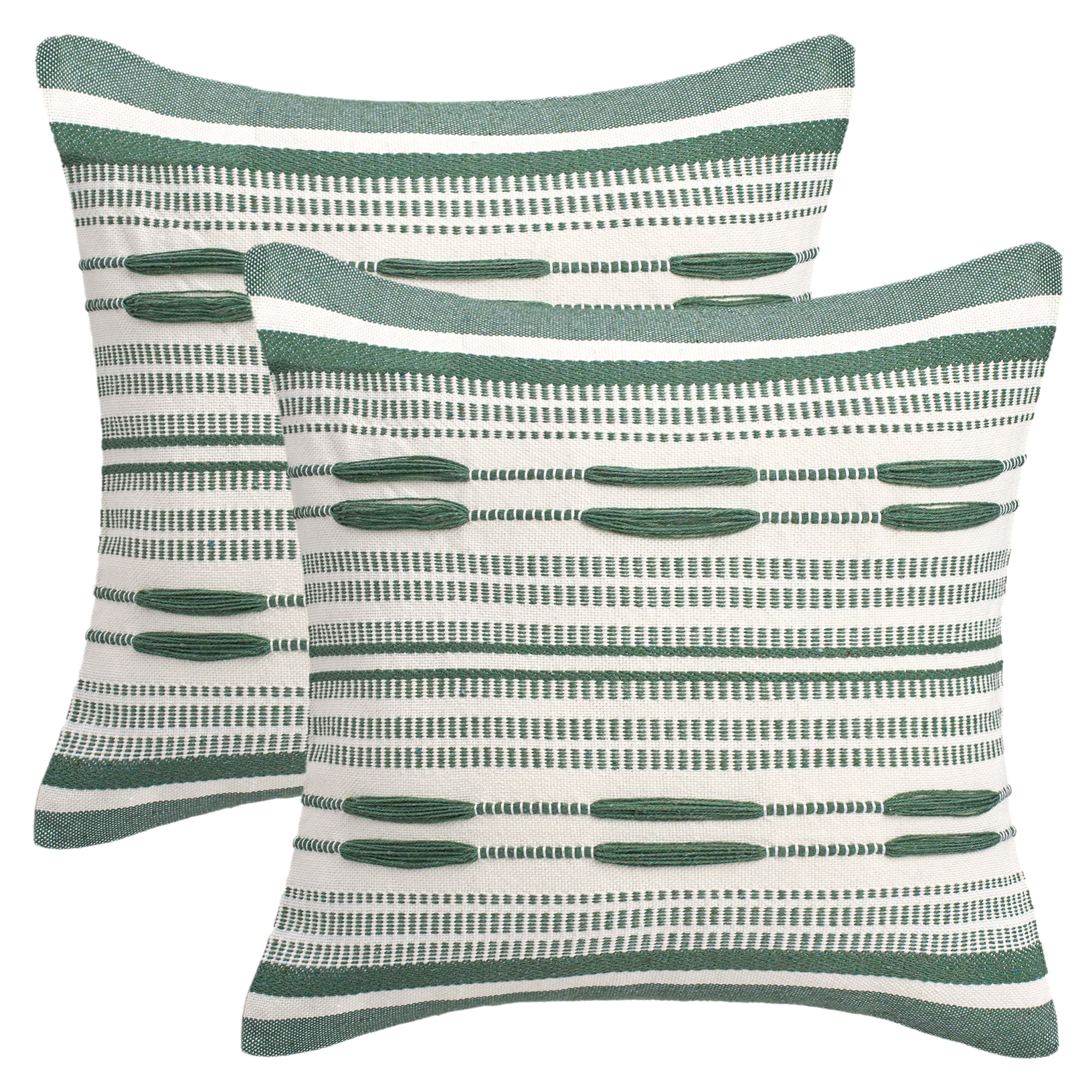 Unique Bargains Boho Striped Throw Pillow Covers Pack of 2 Green 18" x 18"
