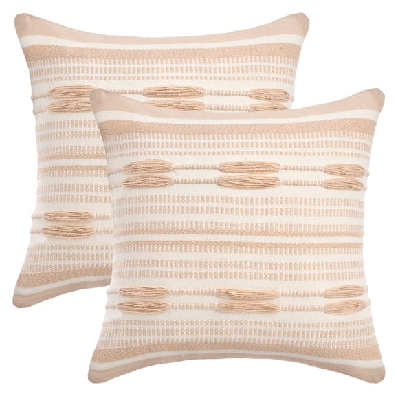 Unique Bargains Boho Striped Throw Pillow Covers Pack of 2 Light Brown 18" x 18"