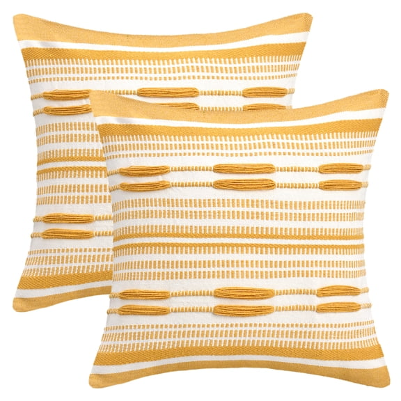 Unique Bargains Boho Striped Throw Pillow Covers Pack of 2 Yellow 18" x 18"