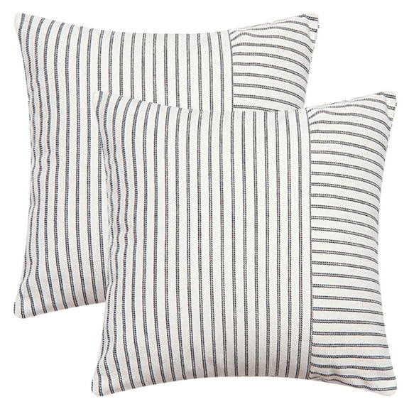 Unique Bargains Boho Striped Throw Pillow Covers Set of 2 Black 18" x 18"