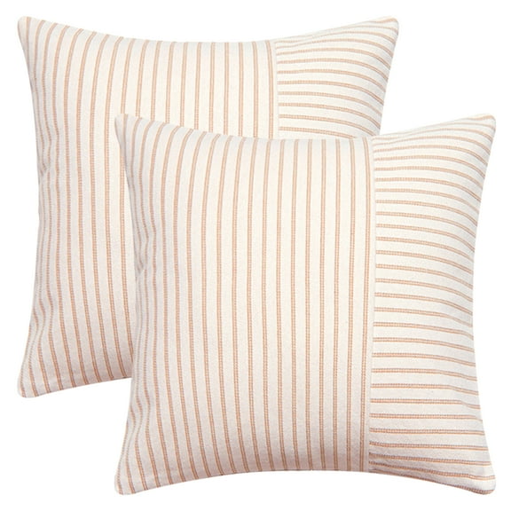 Unique Bargains Boho Striped Throw Pillow Covers Set of 2 Khaki 18" x 18"