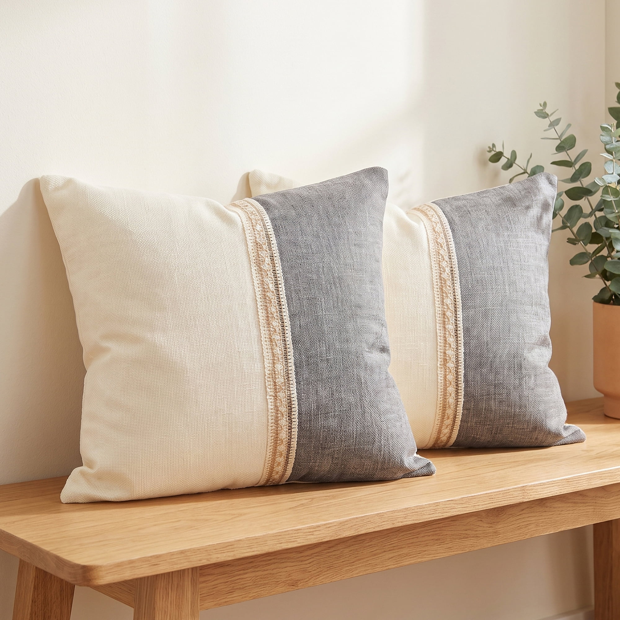 Unique Bargains Boho Throw Pillow Covers 2 Pack Cushion Cases for Home Gray 18"x18"