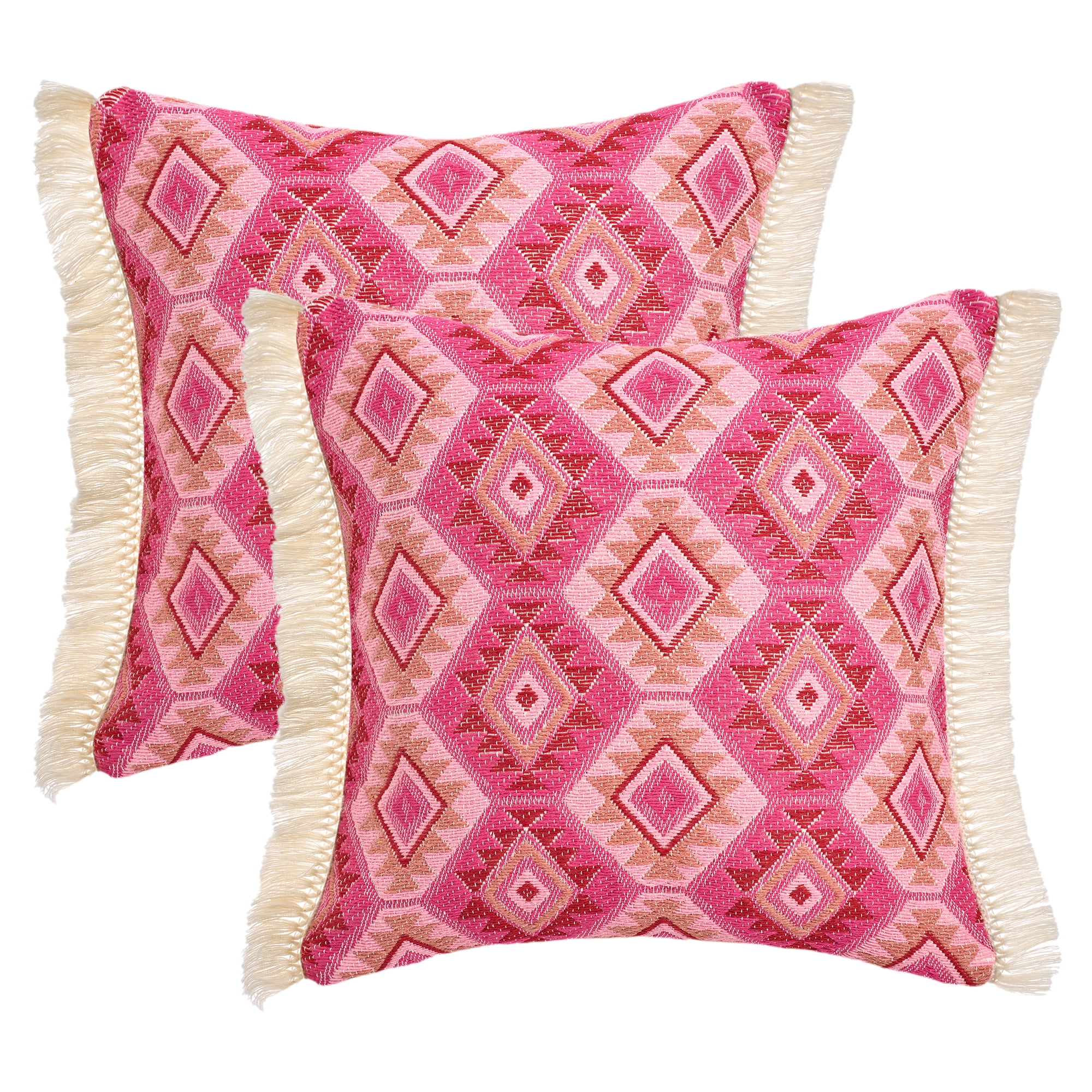 Unique Bargains Boho Throw Pillow Covers Geometric Pattern Cushion Cases 18" x 18" Pink