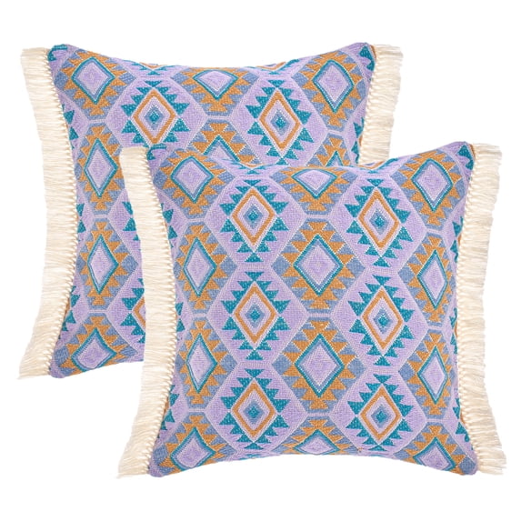 Unique Bargains Boho Throw Pillow Covers Geometric Pattern Cushion Cases 18" x 18" Purple