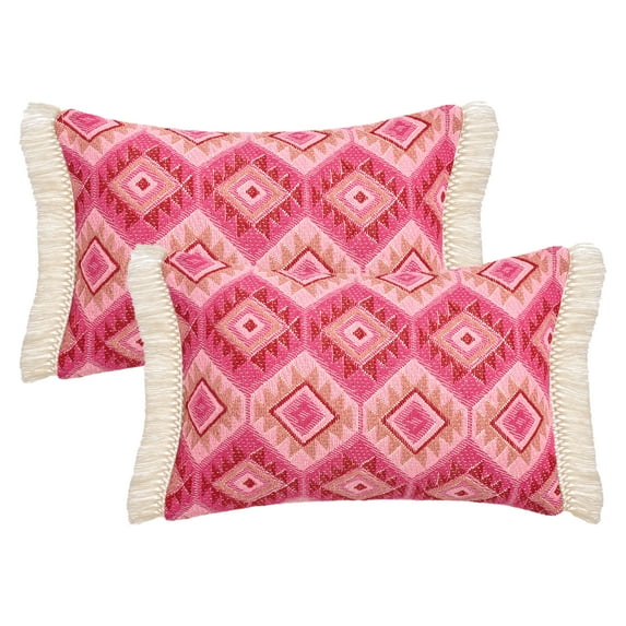 Unique Bargains Boho Throw Pillow Covers Geometric Pattern Cushion Cases 20" x 12" Pink