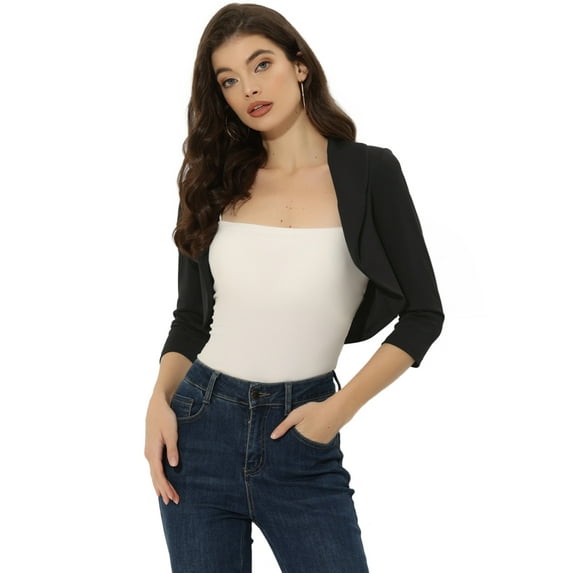 DARING DIVA Bolero Shrugs Collared Shrugs XS Black