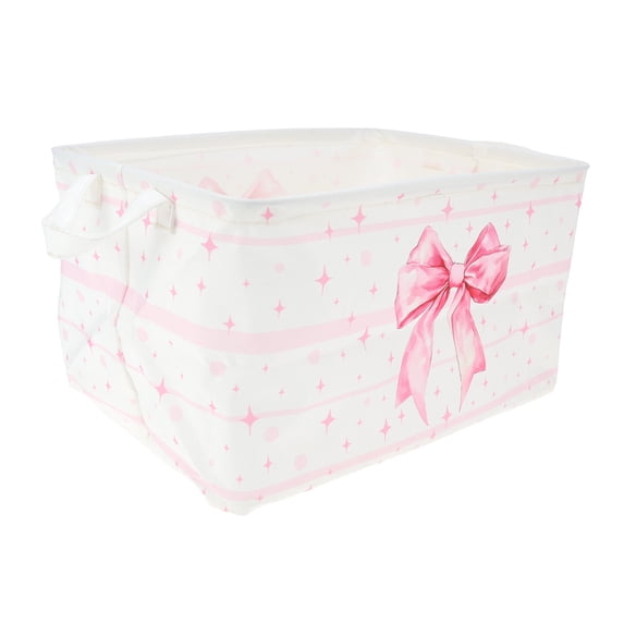 Unique Bargains Bow Print Storage Basket 14.9x10.2x8.6in 1 Pc Light Pink, White