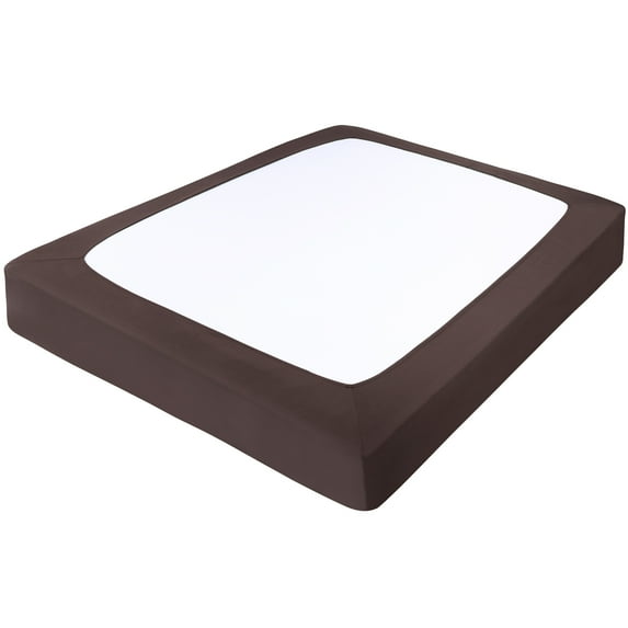 Unique Bargains Box Spring Cover Wrap Around 4 Sides Stretchy Queen Brown