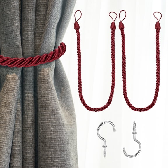 Unique Bargains Braided Drapery Rope Tie Back with Metal Screw Hooks 2Pcs Red
