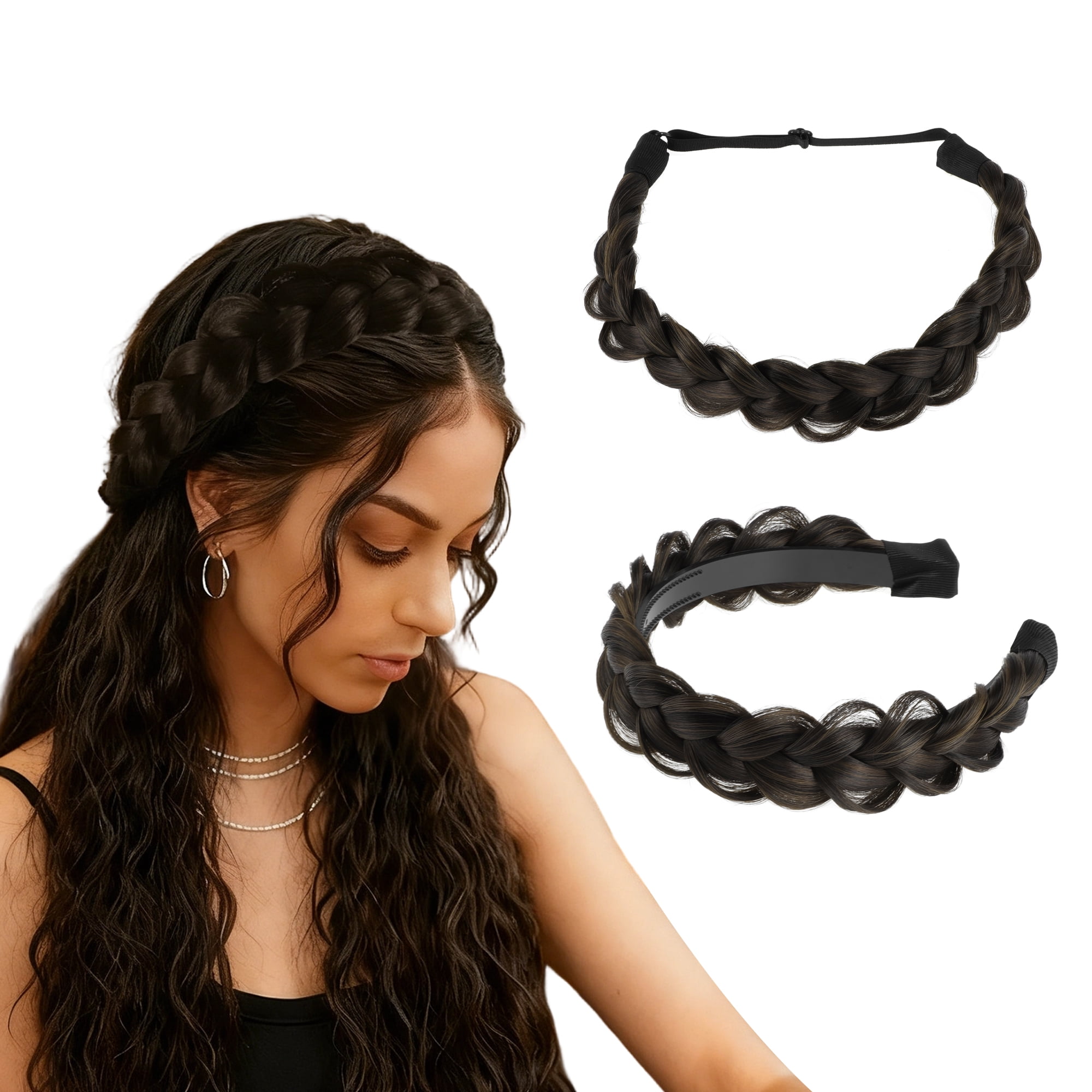 Unique Bargains Braided Hairpiece Elastic Band for Various Looks 1 Set Balck Brown