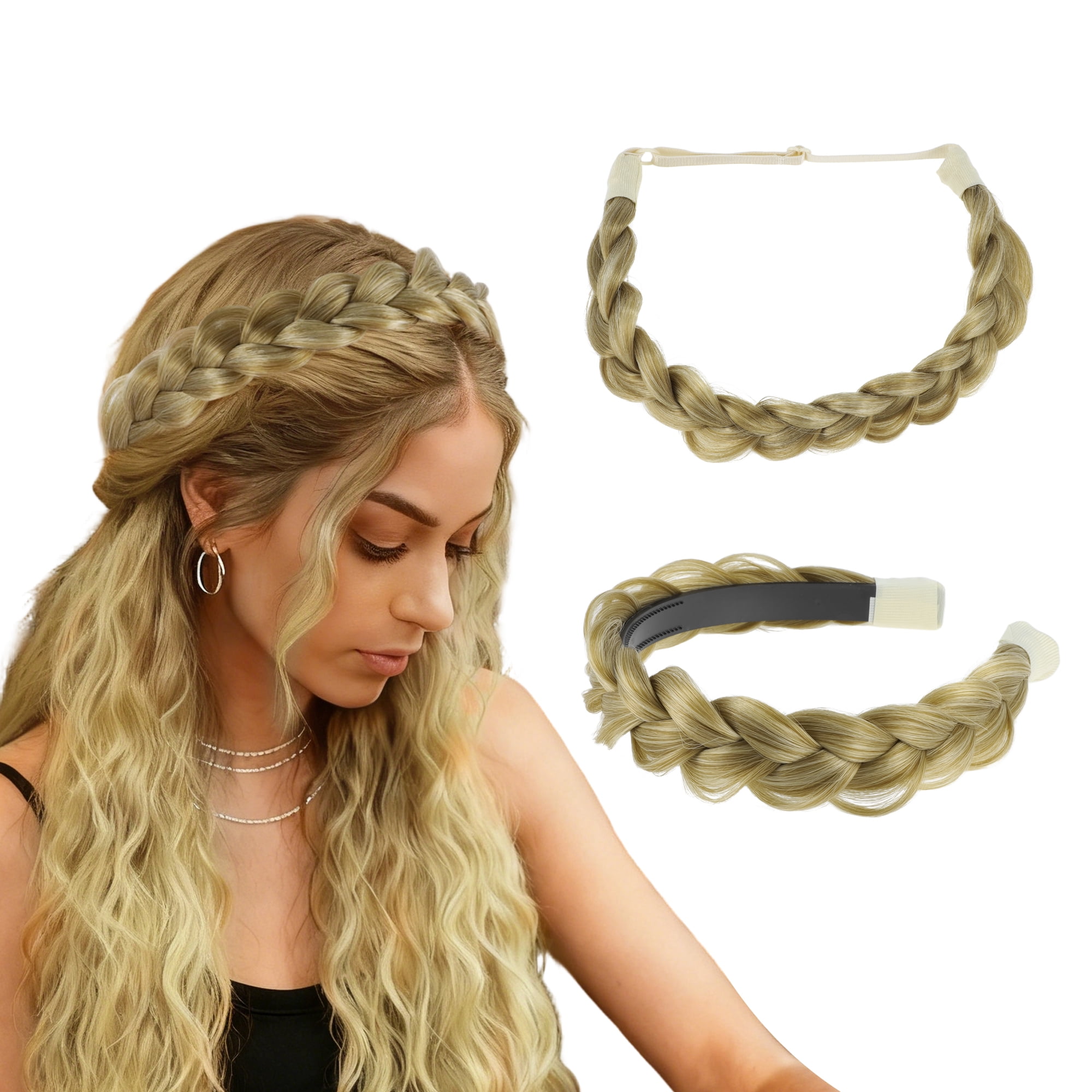 Unique Bargains Braided Hairpiece Elastic Band for Various Looks 1 Set Gold Tone