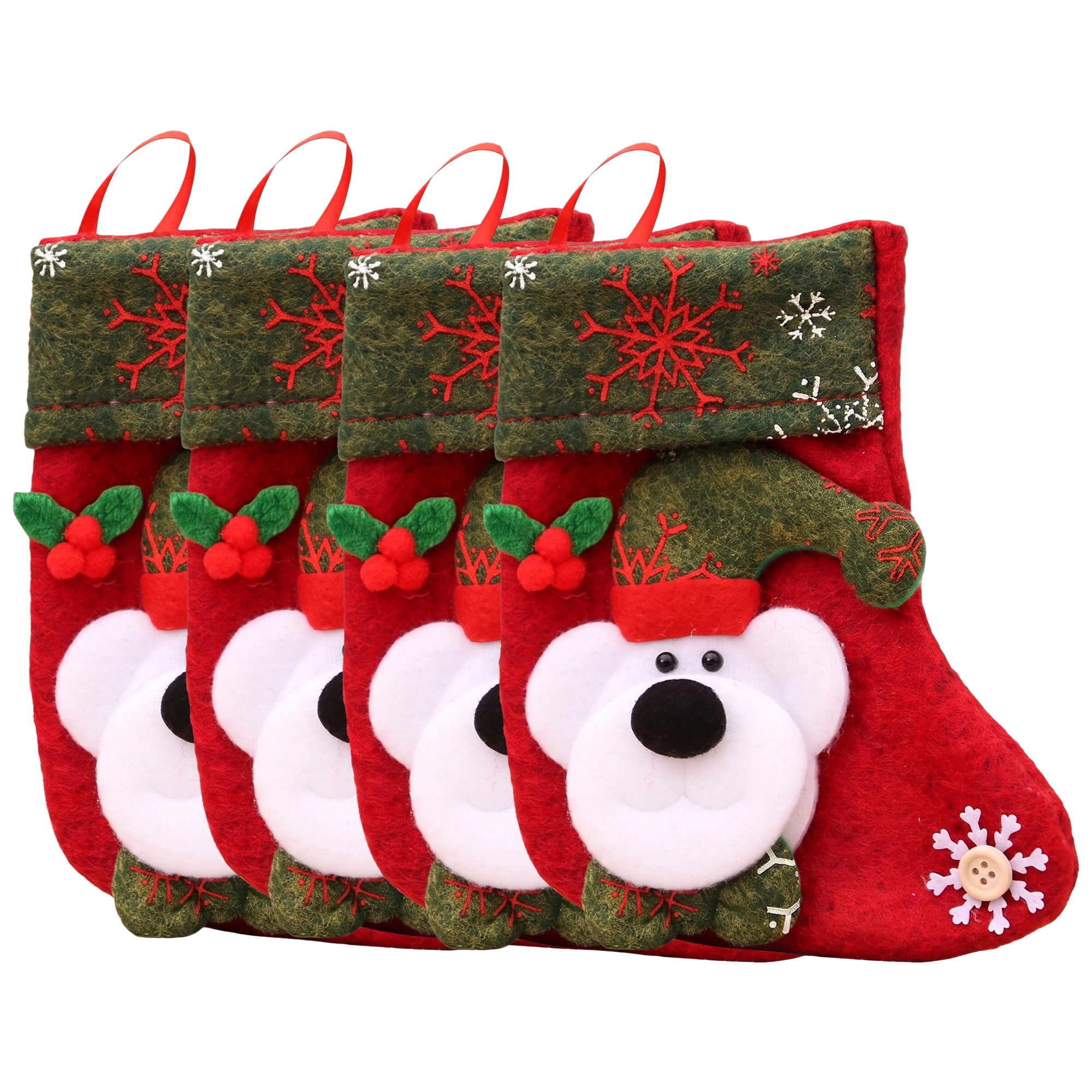 Unique Bargains Braided Knit Christmas Stocking Double Layer Hygge Sock Green Bear 6"
