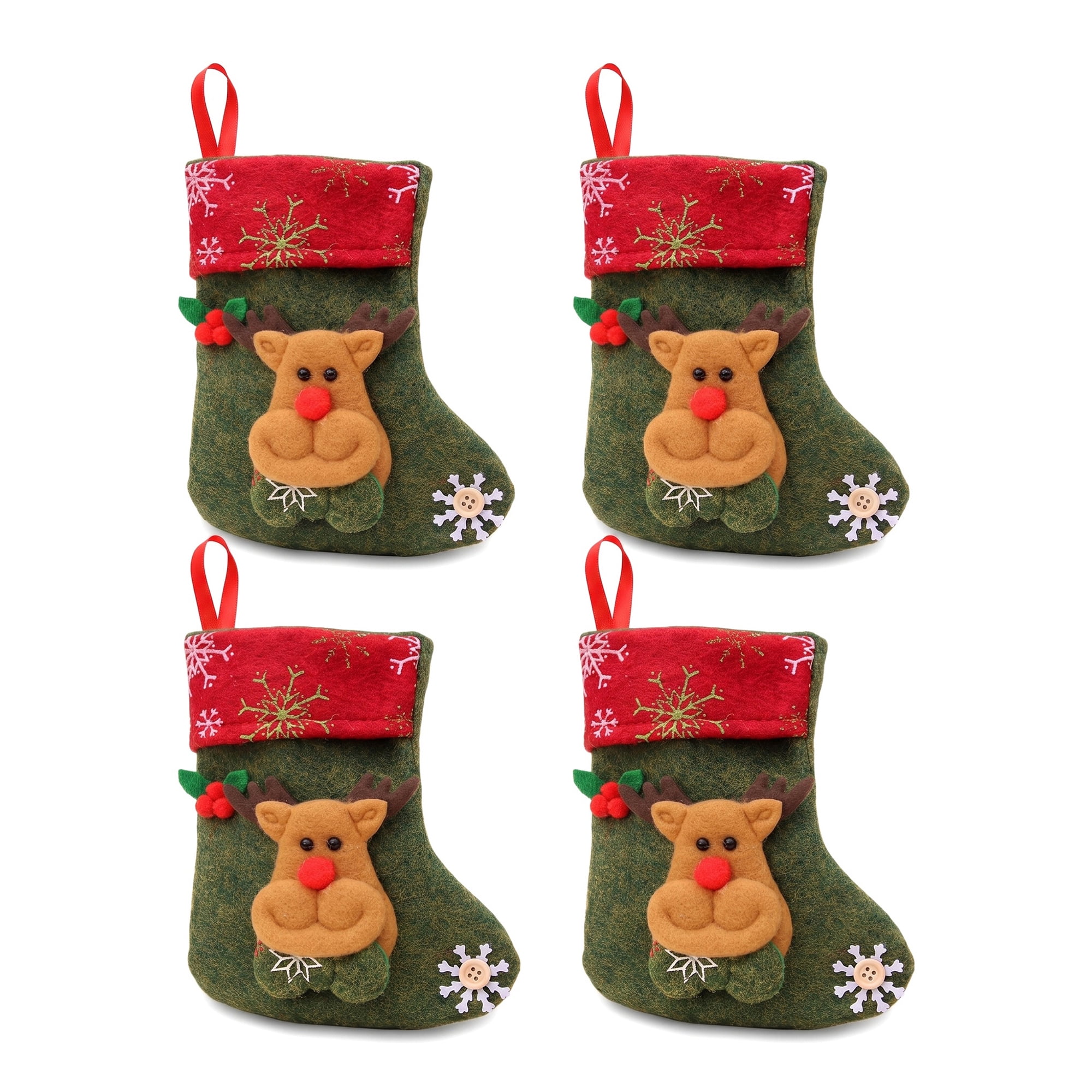 Unique Bargains Braided Knit Christmas Stocking Double Layer Hygge Sock Green Deer 6"