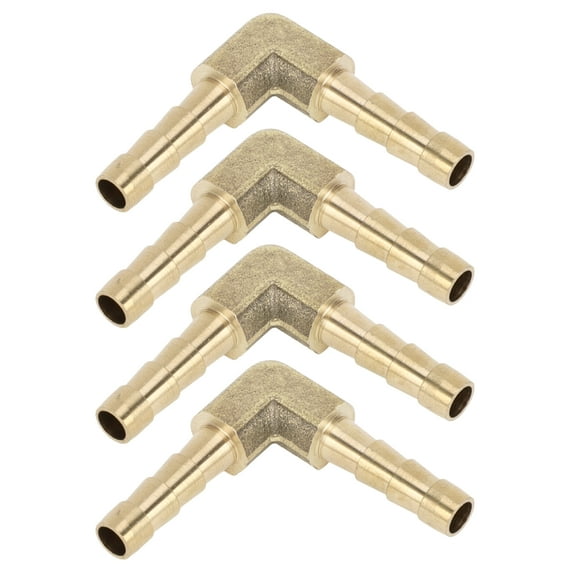 Unique Bargains Brass Barb Fittings, 13/64" 2 Ways Elbow Brass Tubing Connector for Air Water Oil Gas Fuel, 4 Pcs