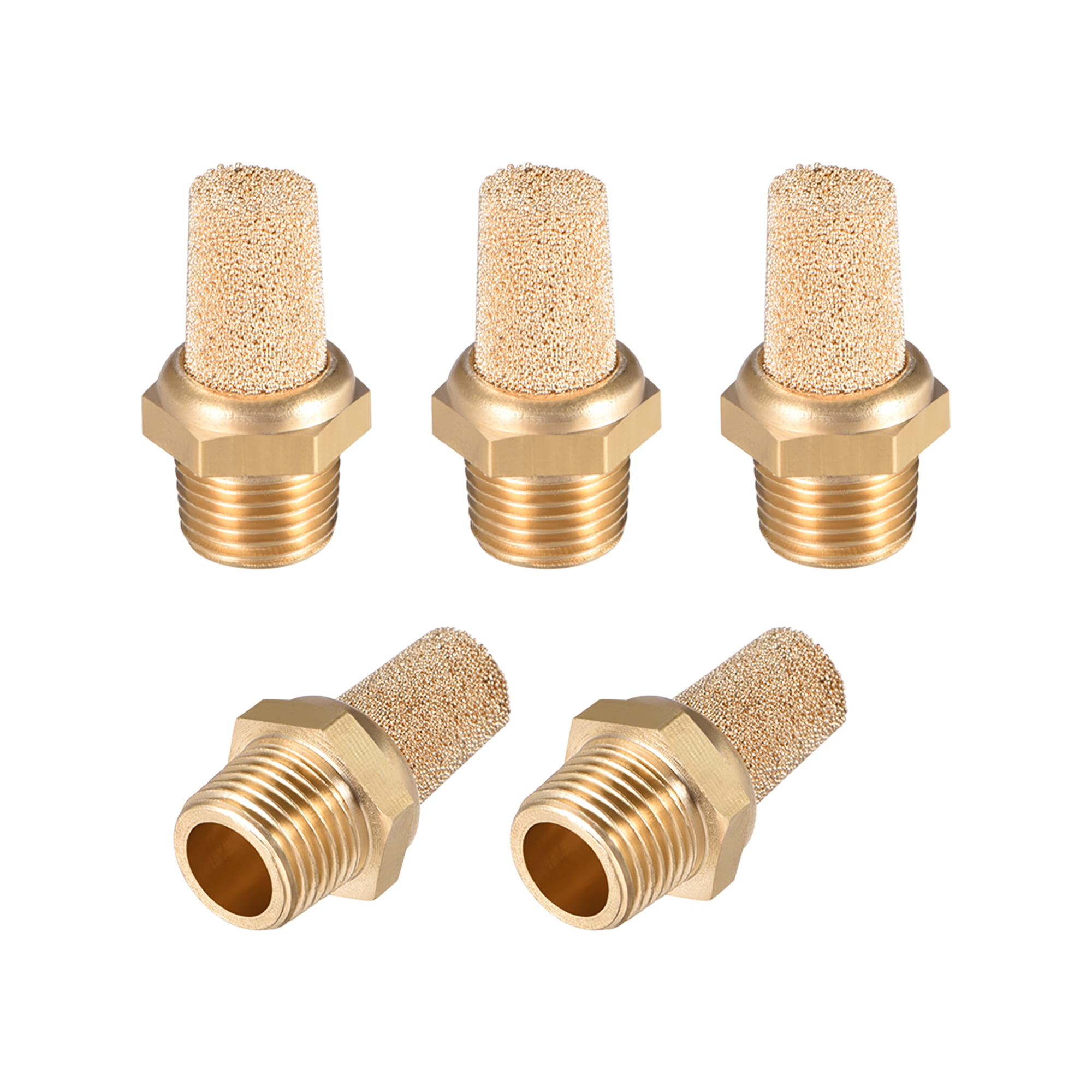 5-Pack 1/4" PT Brass Pneumatic Mufflers – Sintered Exhaust Filters For Air Compressors & Tools