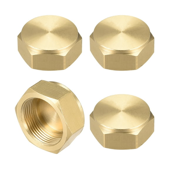Unique Bargains Brass Female Pipe Fitting Cap 1.0 Hex Head End Plug Connector 4 pcs M20